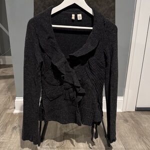 Moth Anthropologie Charcoal Ruffled Cardigan